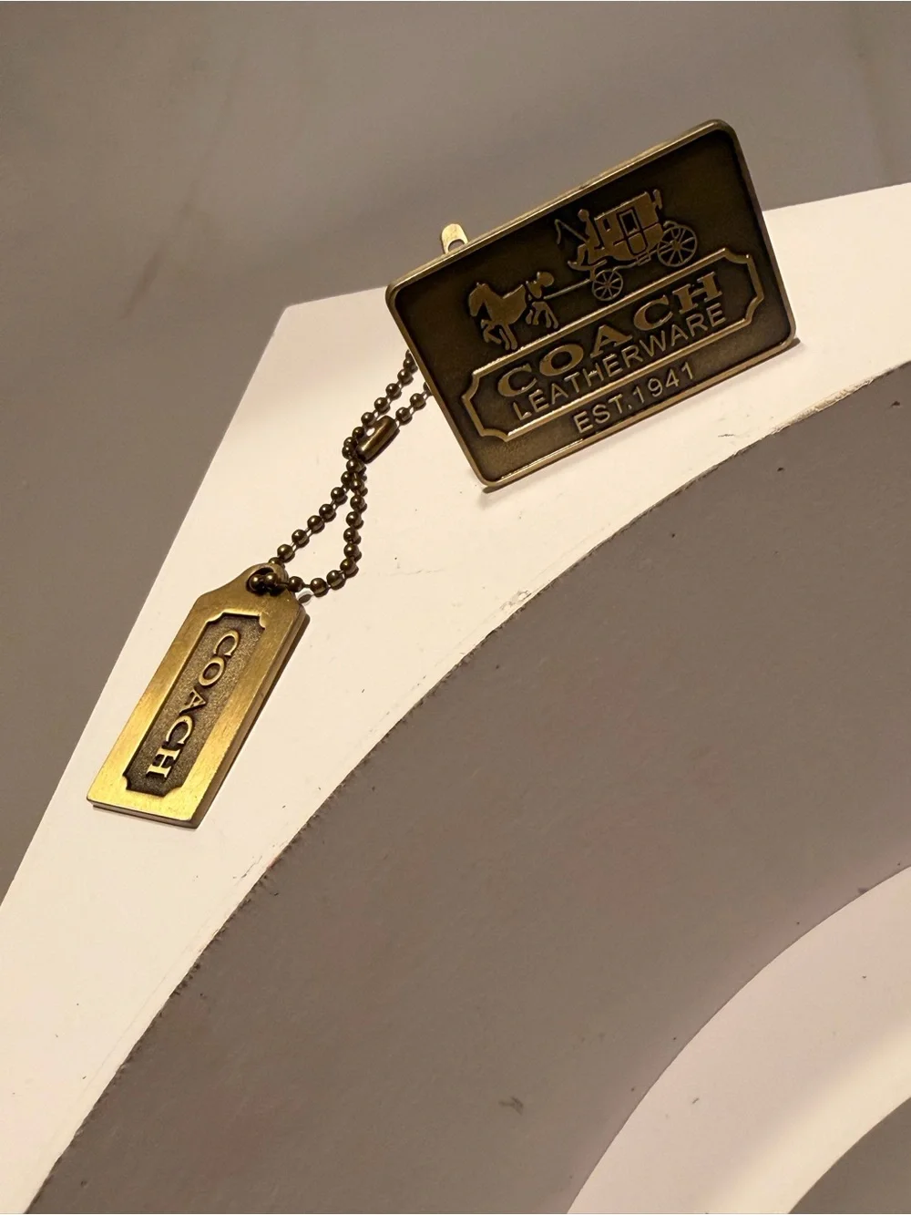Vintage Coach Brass Hardware Replacement Lot - Carriage Logo Emblem Plate & Hang